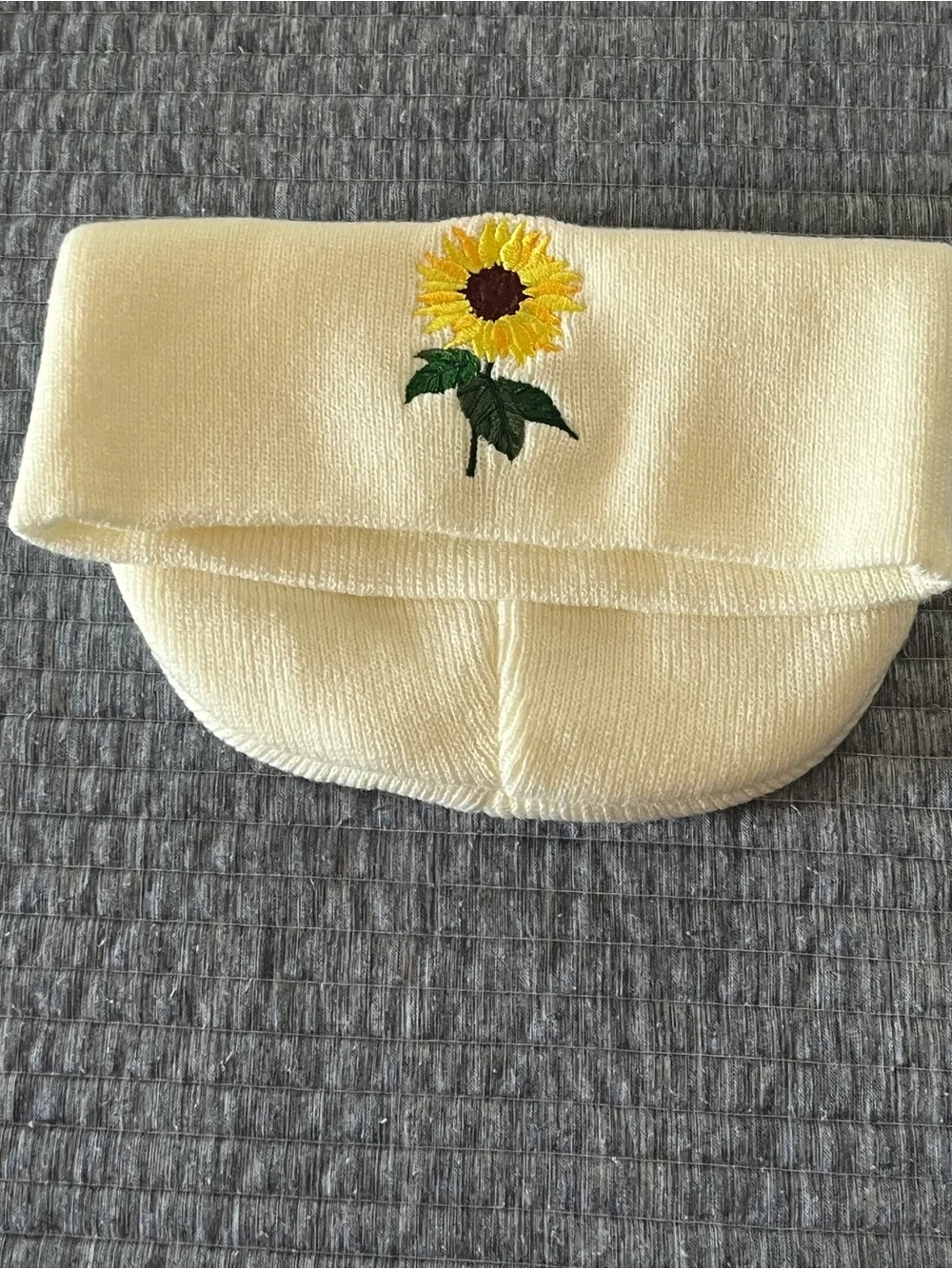White Sunflower Knit Beanie - Women's Hat